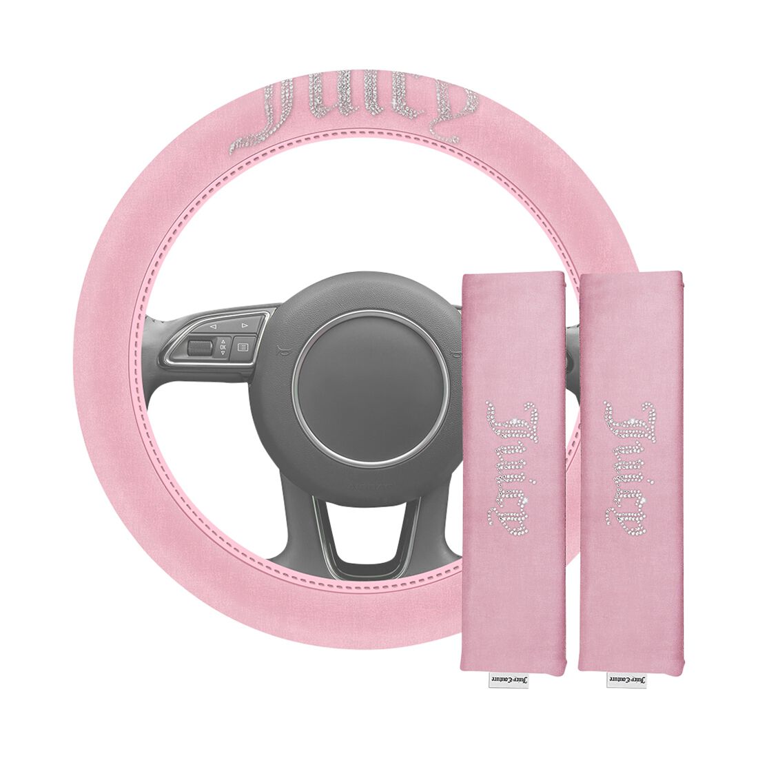 Juicy Couture Big Bling Steering Wheel Cover & Seat Belt Comforters Combo - Pink, , scanz_hi-res