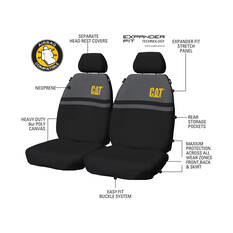 CAT Poly Canvas & Neoprene Seat Covers Black/Grey Adjustable Headrests Airbag Compatible, , scanz_hi-res