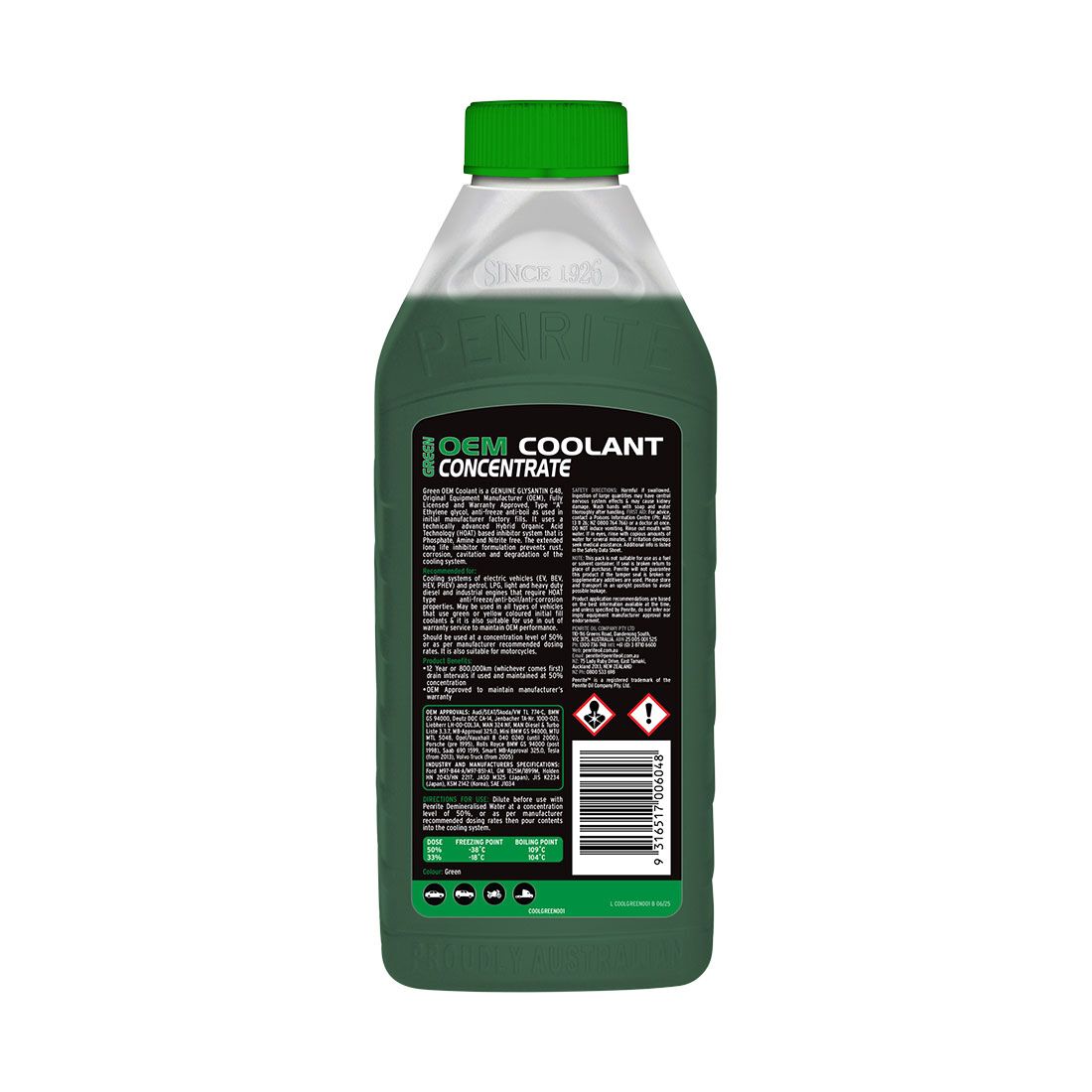 Penrite Green Long Life Anti Freeze / Anti Boil Coolant Concentrate - 1 Litre, , scanz_hi-res
