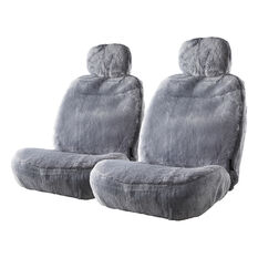 Gold CLOUDLUX Sheepskin Seat Covers - Grey Adjustable Headrests Size 30 Front Pair Airbag Compatible, Grey, scanz_hi-res