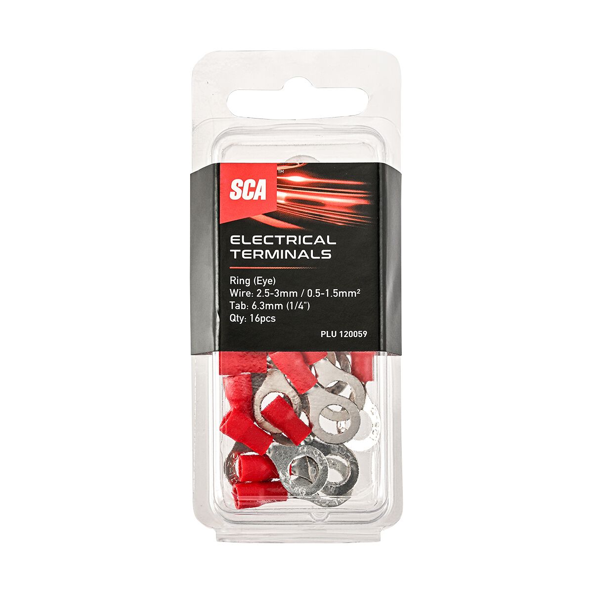 SCA Electrical Terminals Ring (Eye) 6.3mm Red 16 Pack, , scanz_hi-res