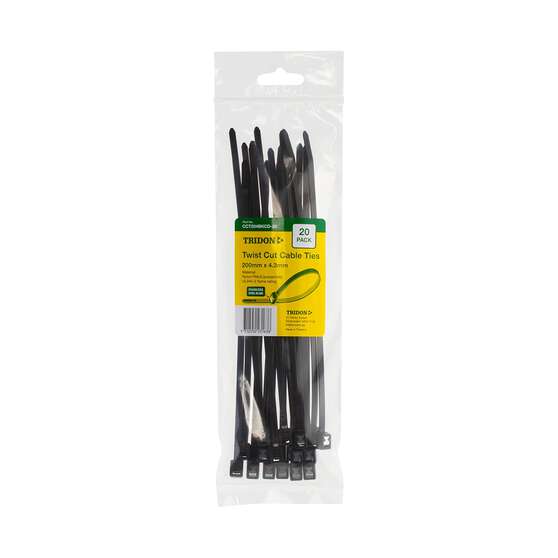 Tridon Twist & Cut Cable Ties - Black, 200mm x 4.3mm, 20 Pack - CCT204BKCD-20, , scanz_hi-res