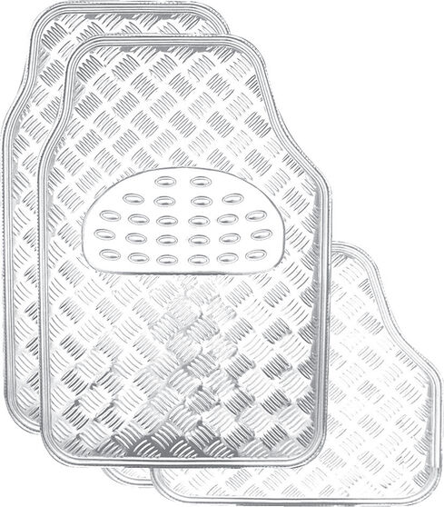 SCA Checkerplate Car Floor Mats PVC Silver Set of 4, , scanz_hi-res
