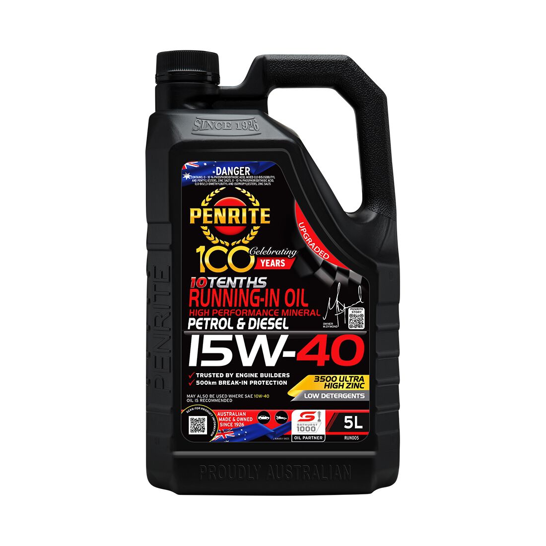 Penrite 10 Tenths Running-In Oil -15W-40 5 Litre, , scanz_hi-res