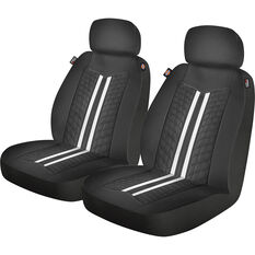 Dickies Espirit Leather Look Seat Covers Black/White Adjustable Headrest Airbag Compatible, , scanz_hi-res
