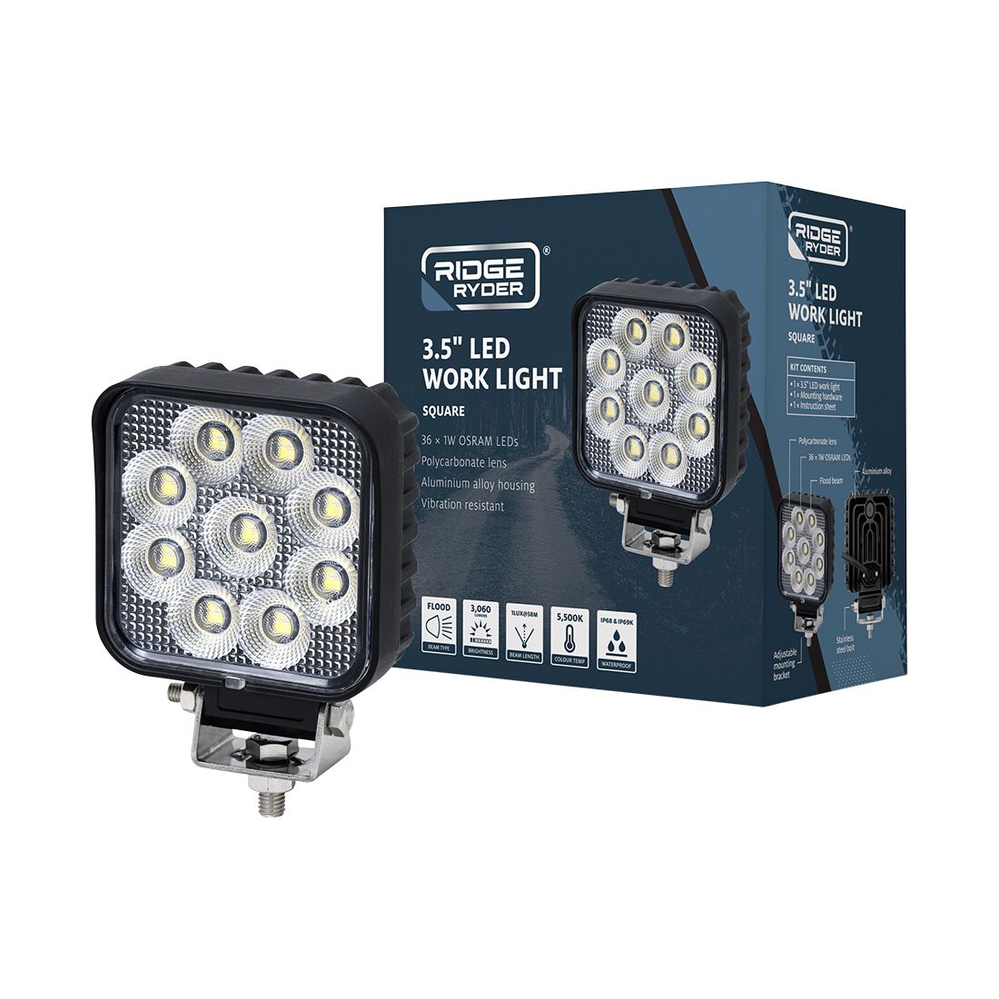 Ridge Ryder LED Work Lamp - 3.5" Square, , scanz_hi-res