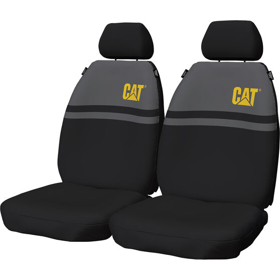 Caterpillar Poly Canvas & Neoprene Seat Covers Black/Grey Adjustable Headrests Airbag Compatible, , scanz_hi-res