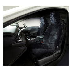 Silver CLOUDLUX Sheepskin Seat Covers - Black Adjustable Headrests Size 30 Front Pair Airbag Compatible Black, Black, scanz_hi-res