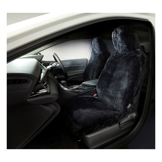 Silver Cloud Sheepskin Seat Covers - Black Adjustable Headrests Size 30 Front Pair Airbag Compatible Black, Black, scanz_hi-res