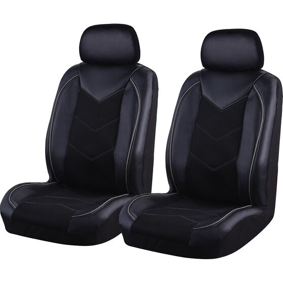 Sca Sports Leather Look And Mesh Seat Covers Black Grey Adjustable Headrests Airbag Compatible Super Auto New Zealand - Leather Car Seat Covers Nz
