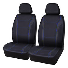 SCA Sports Leather Look & Carbon Seat Covers Black/Blue Adjustable Headrests Airbag Compatible, , scanz_hi-res