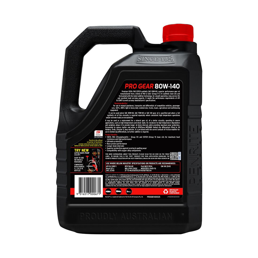 Penrite Pro Gear Oil - 80W-140 2.5 Litre, , scanz_hi-res