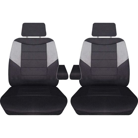 Carbon Mesh Seat Covers - Black and Grey Adjustable Headrests Size 107 Front Pair with Armrests Airbag Compatible, , scanz_hi-res