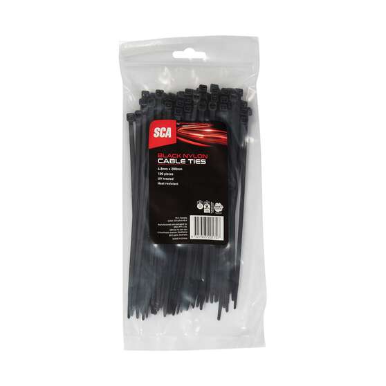 SCA Cable Ties 4.8mm X 200mm, Pack of 100, Black, , scanz_hi-res