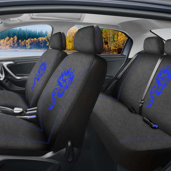 SCA Dragon Seat Cover Pack Blue Adjustable Headrests Airbag Compatible 30&06H SAB, , scanz_hi-res