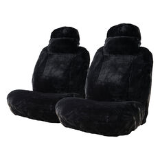 Platinum CLOUDLUX Sheepskin Seat Covers - Black Adjustable Headrests Size 30 Front Pair Airbag Compatible Black, Black, scanz_hi-res