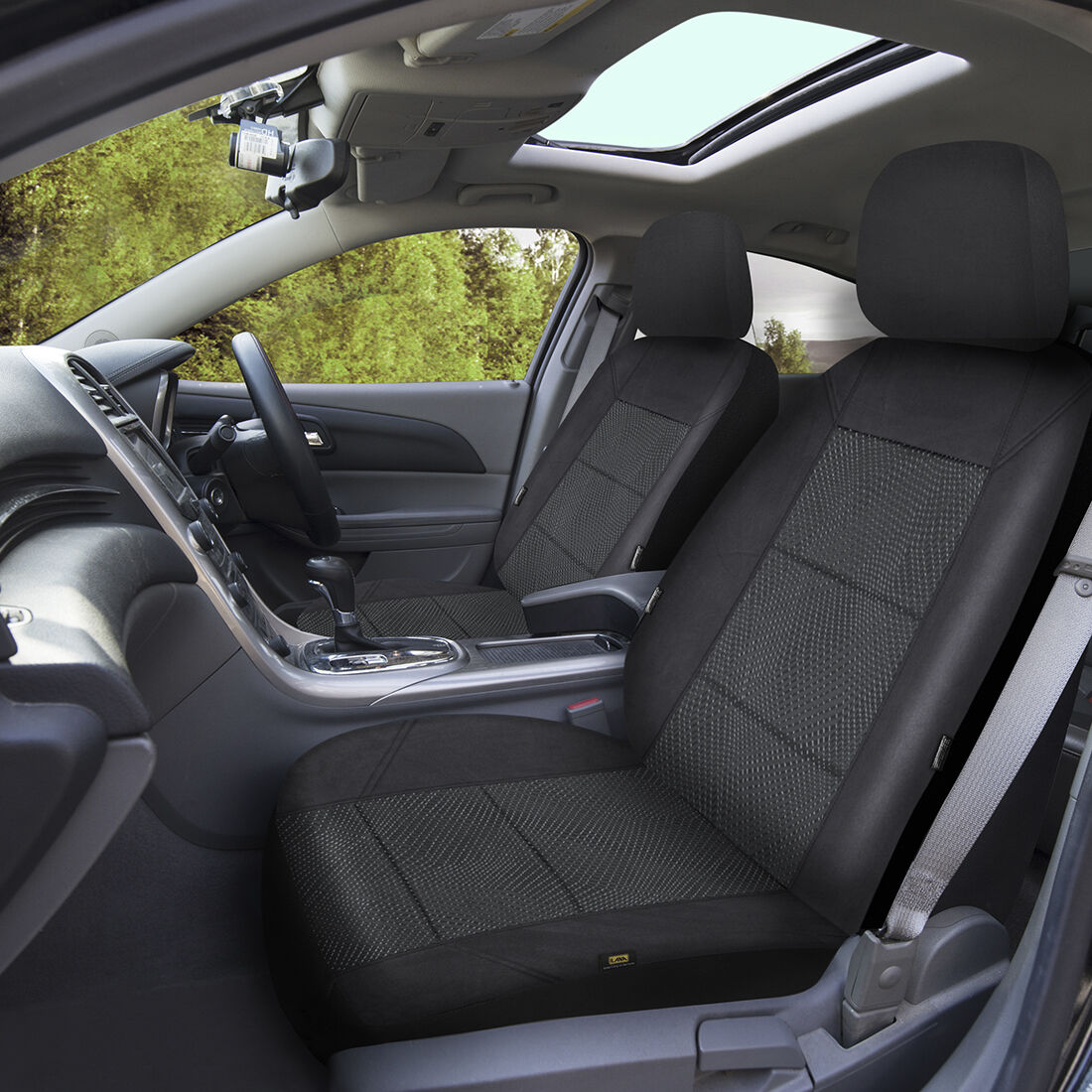 SCA Premium Jacquard and Velour Seat Covers Black Adjustable Headrests Airbag Compatible 30SAB, , scanz_hi-res