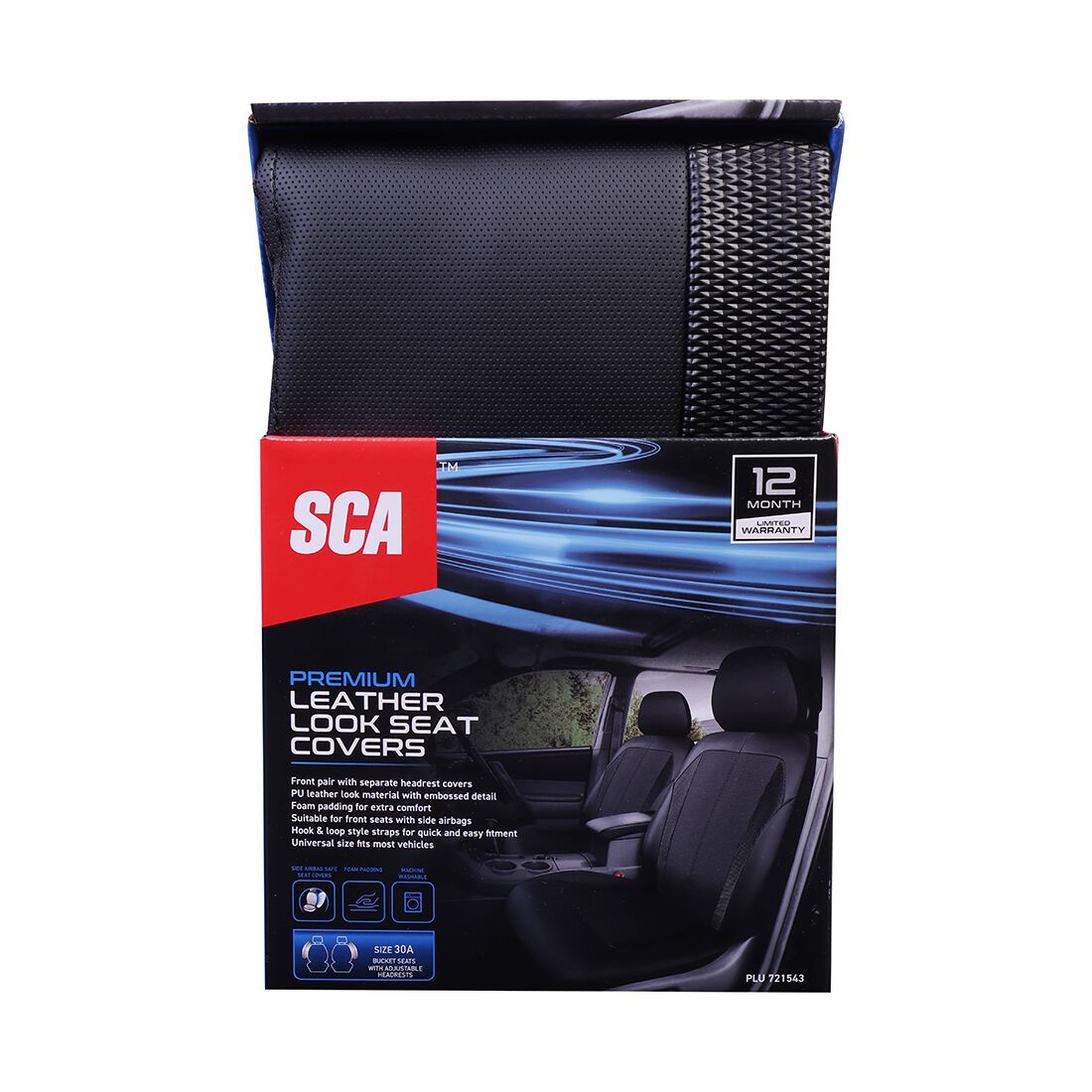 SCA Leather Look Seat Covers Black Adjustable Headrests Airbag Compatible 30SAB, , scanz_hi-res