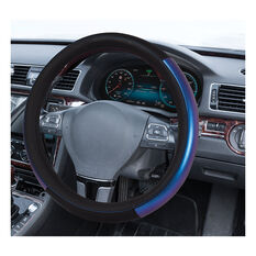 SCA Steering Wheel Cover Opal Leather Look Black/Blue 380mm Diameter, , scanz_hi-res