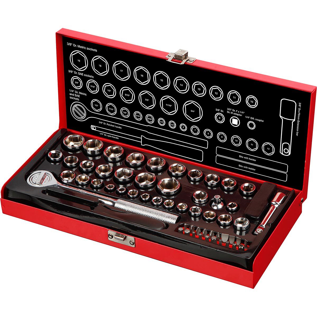 SCA Socket Set 1/4" & 3/8" Drive Metric/SAE 58 Piece, , scanz_hi-res