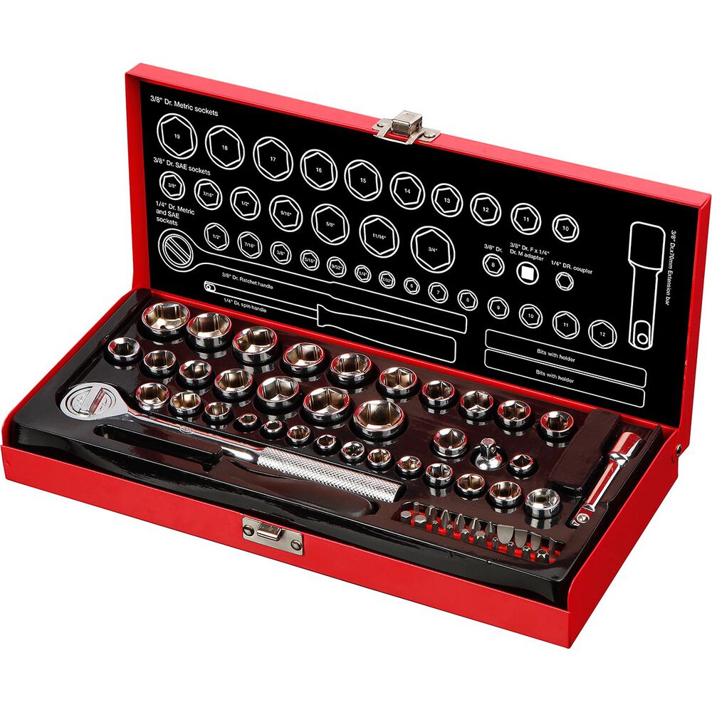 SCA Socket Set 1/4" & 3/8" Drive Metric/SAE 58 Piece Supercheap Auto