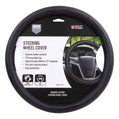 SCA Leather Steering Wheel Cover - Black, 380mm Diameter, , scanz_hi-res