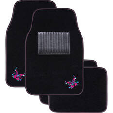 SCA Butterfly Carpet Car Floor Mats - Set of 4, Black/Pink/Blue, , scanz_hi-res