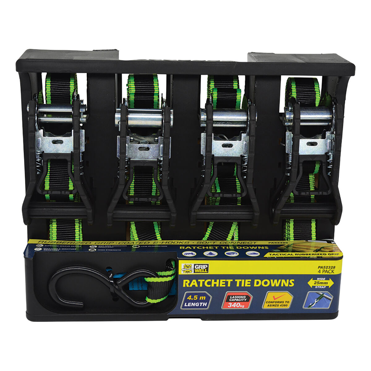 Gripwell Ratchet Tie Down Tactical 4pk 4.5m 340kg, , scanz_hi-res
