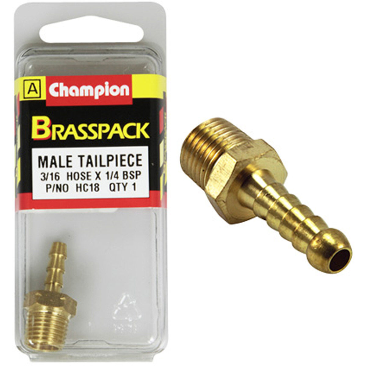 Champion Brass Pack Male Hose Barb HC18, 3/16" X 1/4", , scanz_hi-res