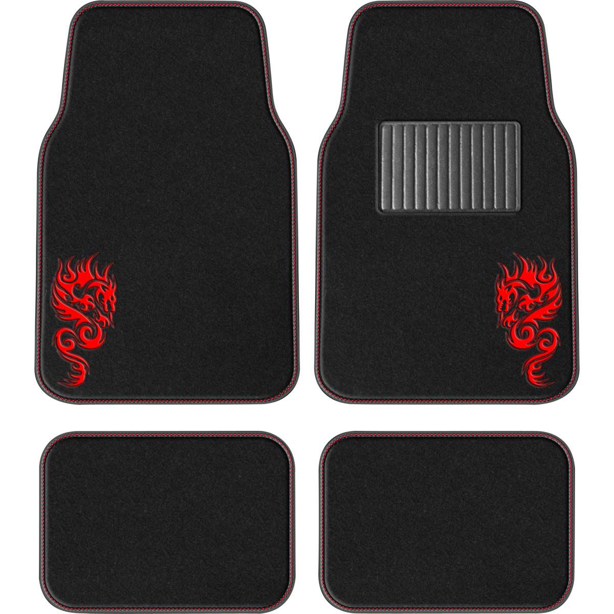 SCA Dragon Carpet Car Floor Mats - Set of 4, Black/Red, , scanz_hi-res
