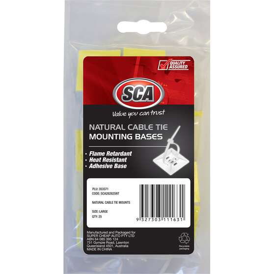SCA Cable Tie Mounts - Large, White, 25 Pack, , scanz_hi-res
