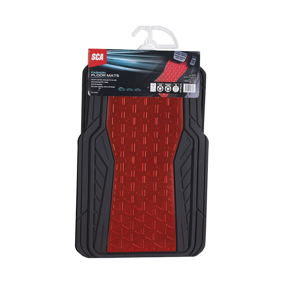 SCA Floor Mats PVC Rubber Pattern Red Set of 4, , scanz_hi-res