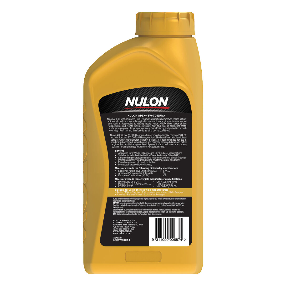 Nulon Apex+ 5W-30 Euro Petrol & Diesel 1 Litre, , scanz_hi-res