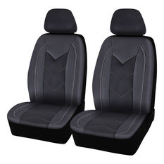 SCA Sports Leather Look And Mesh Seat Covers Black And Grey, Adjustable Headrests, Size 30, Front Pair, Airbag Compatible, , scanz_hi-res