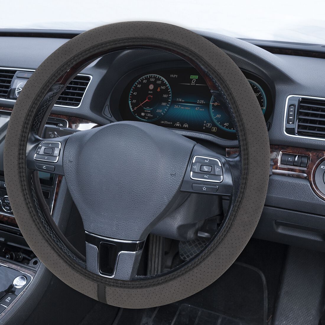 SCA Soft Steering Wheel Cover Suede Charcoal, , scanz_hi-res