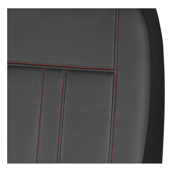 SCA Leather Look Seat Covers Black/Red Adjustable Headrests Airbag