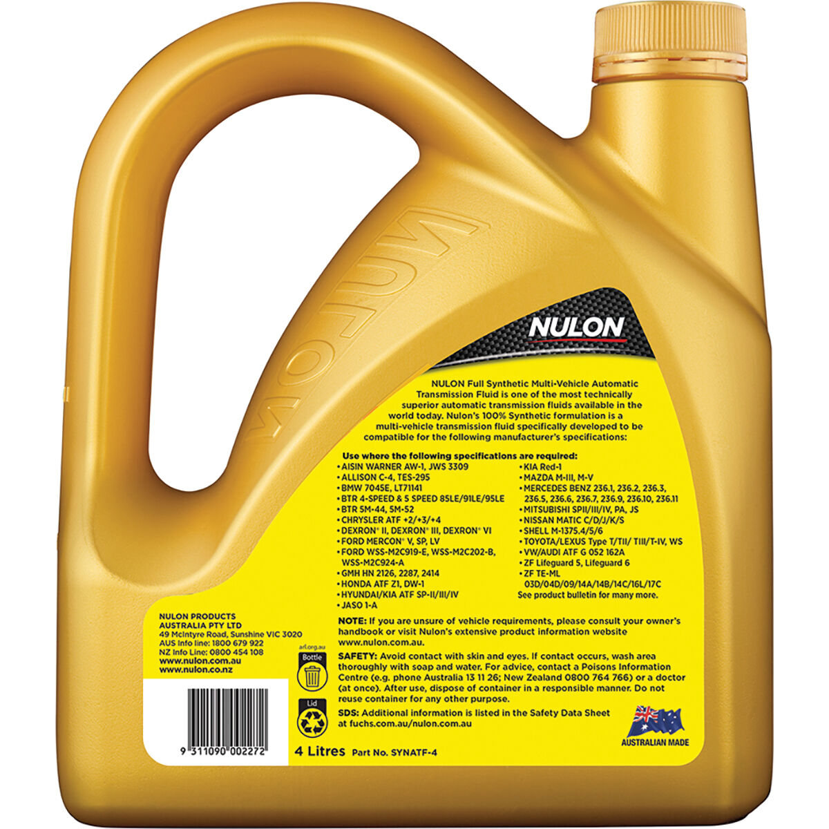 Nulon ATF Multi Vehicle Automatic Transmission Fluid 4 Litre, , scanz_hi-res