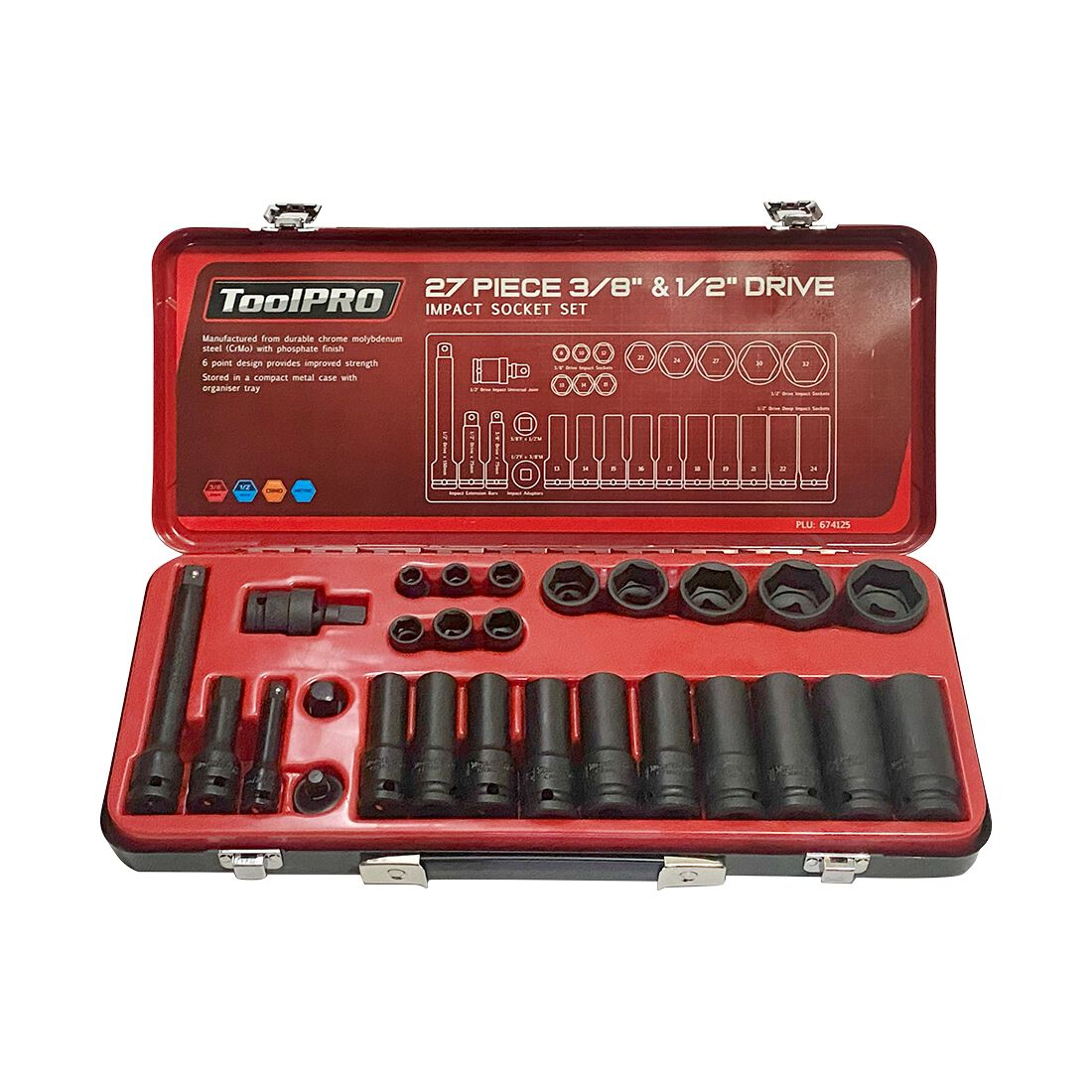 ToolPRO Impact Socket Set 3/8 & 1/2" Drive Metric 27 Piece, , scanz_hi-res