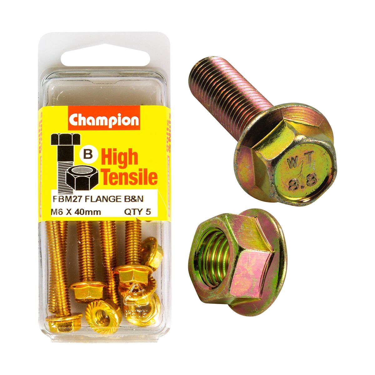 Champion Hex Set Screws & Nuts High Tensile Flanged 10af M6 X 40mm Grade 8.8, , scanz_hi-res