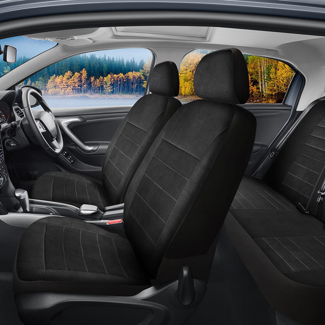 SCA Velour Executive Seat Cover Pack Black Adjustable Headrests Airbag Compatible 30&06H SAB, , scanz_hi-res