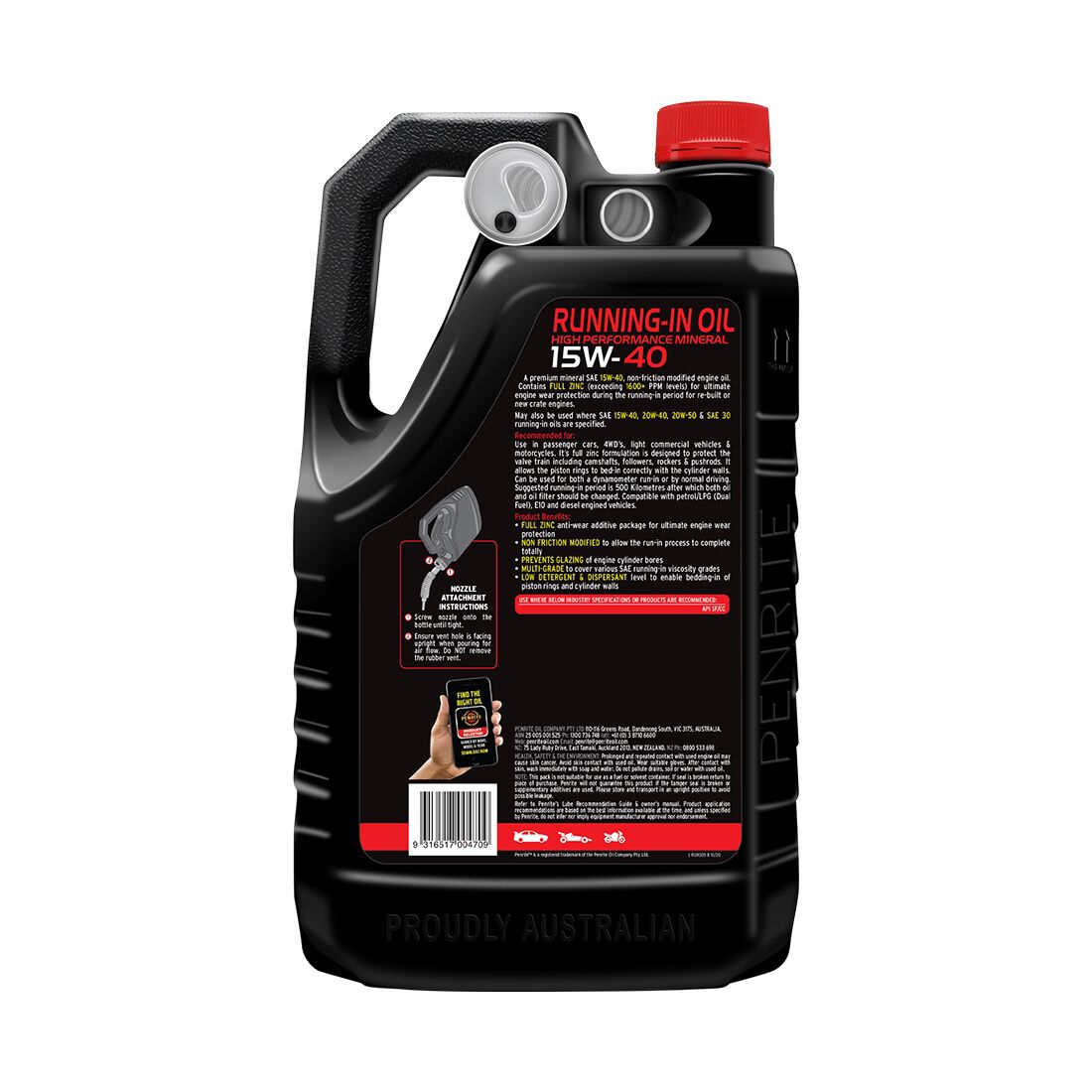 Penrite 10 Tenths Running-In Oil -15W-40 5 Litre, , scanz_hi-res