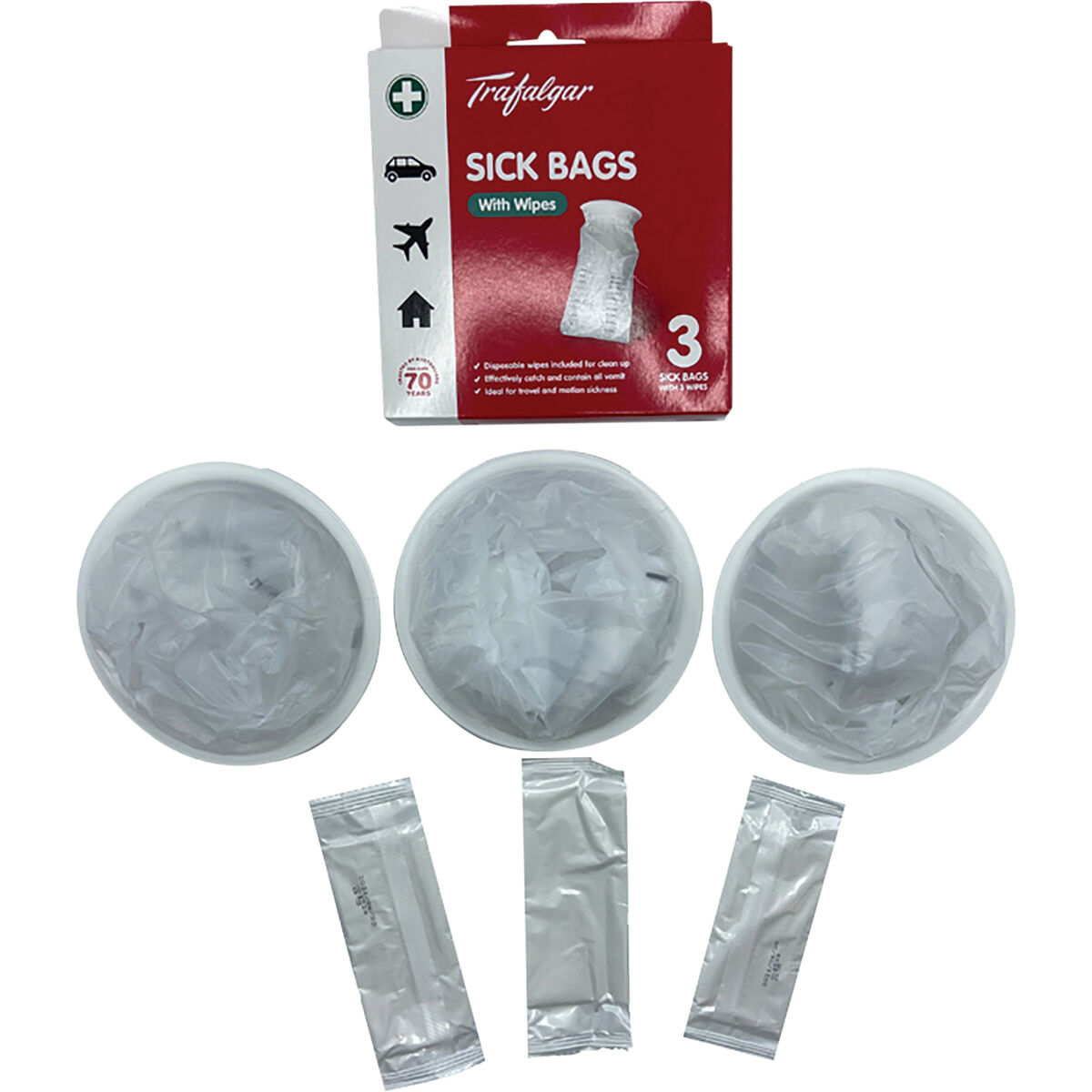 Trafalgar Travel Sick Bags & Wipes 3 Pack, , scanz_hi-res