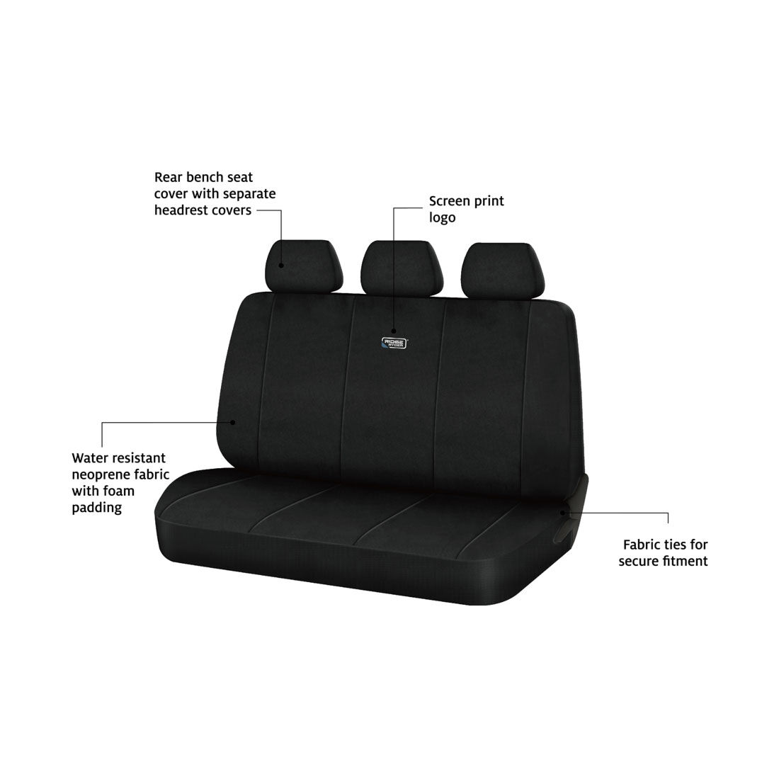 Ridge Ryder Neoprene Seat Cover Black Adjustable Headrests Rear Seat 06H, , scanz_hi-res