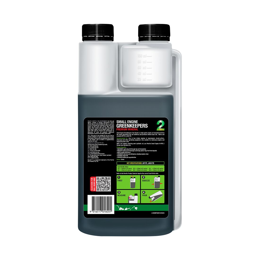 Penrite Greenkeepers 2 Stroke Lawnmower Oil - 1 Litre, , scanz_hi-res