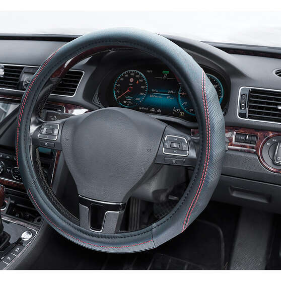 SCA Steering Wheel Cover - PU Racing, Black/Red, 380mm diameter, , scanz_hi-res