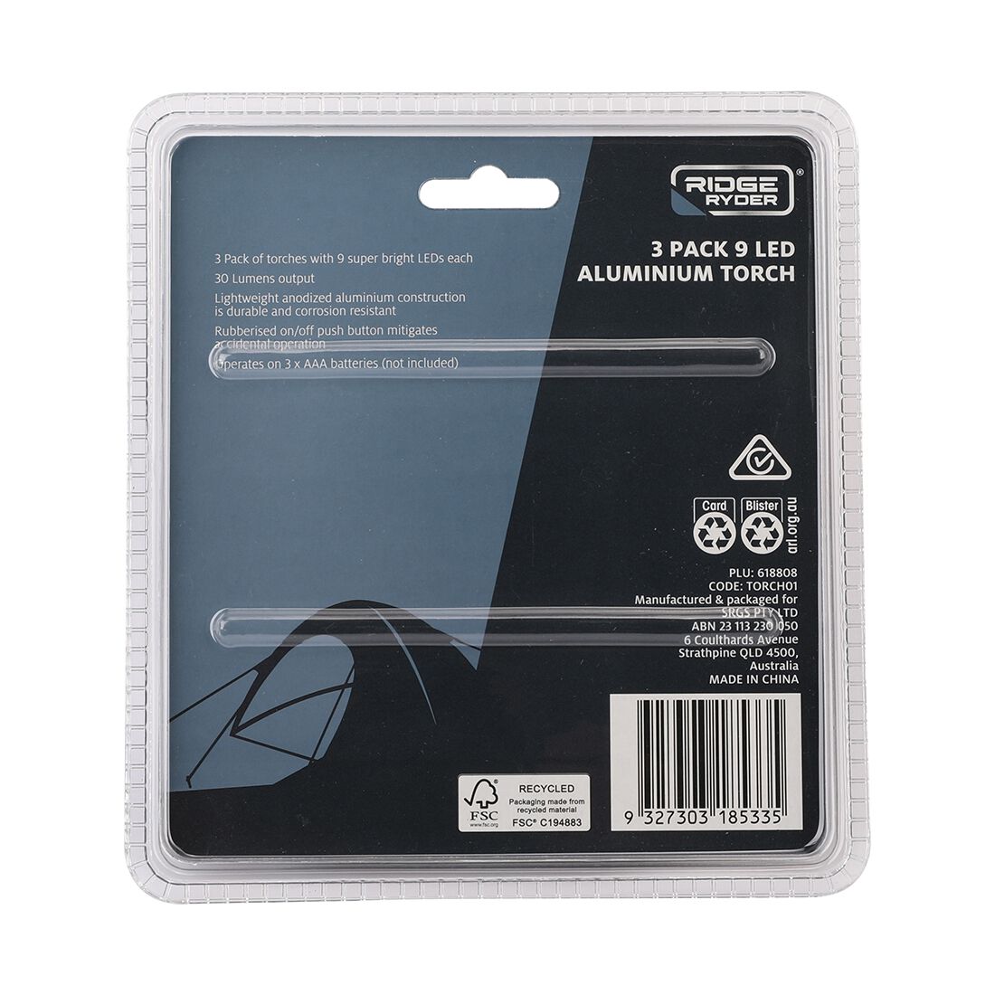 Ridge Ryder Aluminium 9 LED Torch 3pk, , scanz_hi-res