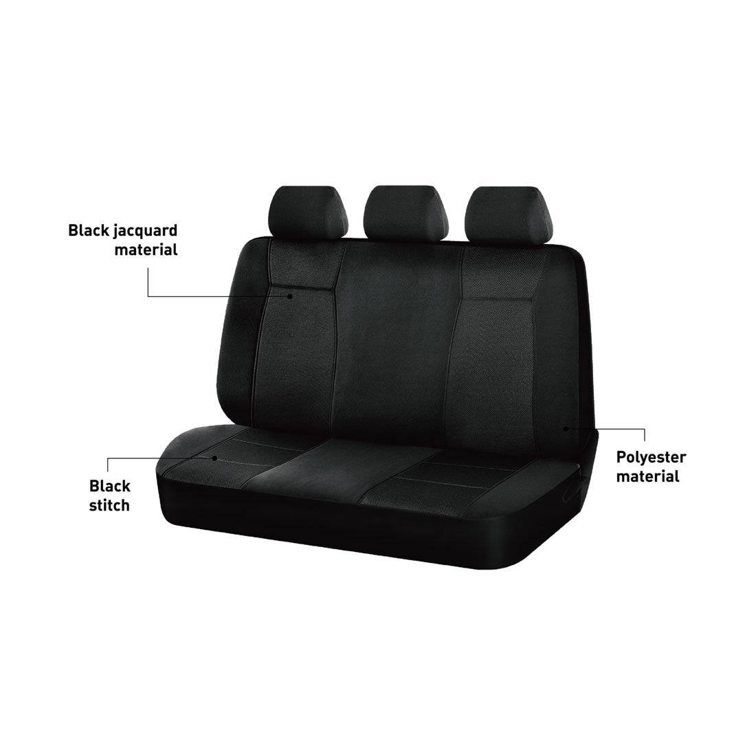 SCA Jacquard Seat Covers Black Adjustable Headrests Rear Bench, , scanz_hi-res