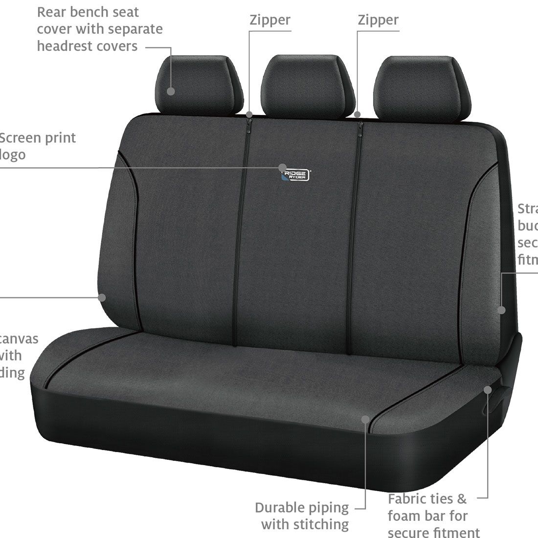 Ridge Ryder Canvas Seat Covers Charcoal/Black 06H, , scanz_hi-res