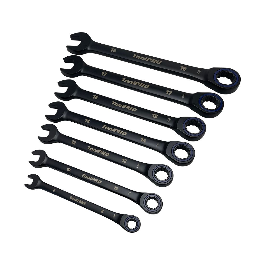 ToolPRO Black Ratchet Spanner Set 90-Tooth 7 Piece, , scanz_hi-res