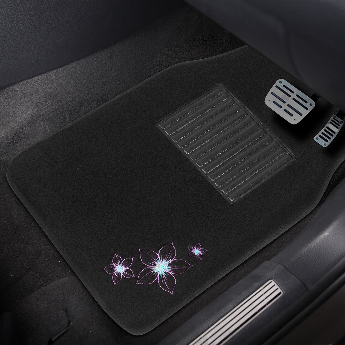 SCA Floor Mats Carpet Flower Purple & Aqua Set of 4, , scanz_hi-res